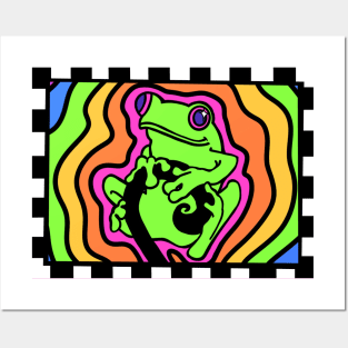 Rainbow Groovy Gay Pride Red Eyed Tree Frog Posters and Art